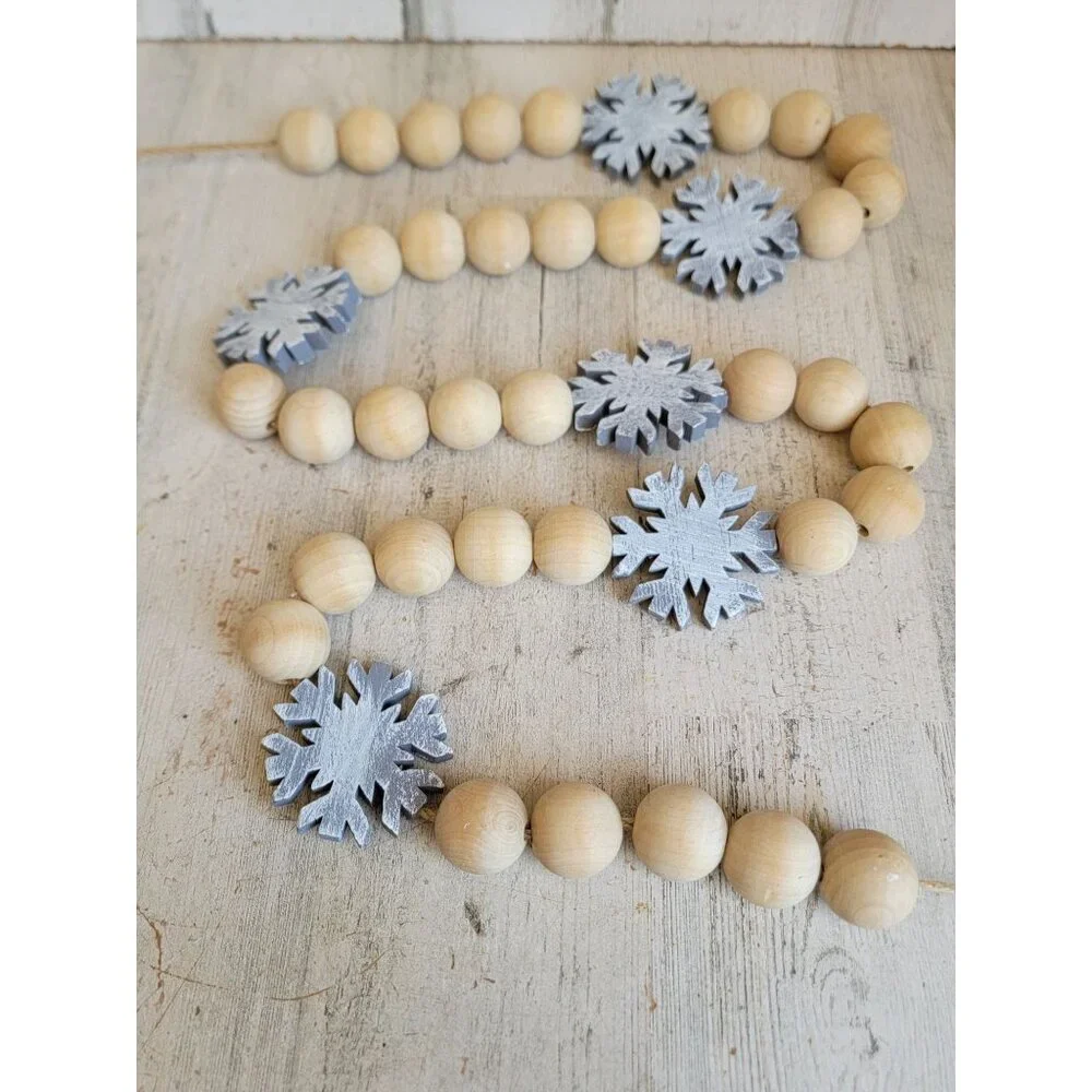 Wooden‎ snowflake Garland home decor hanging Xmas figure Gray